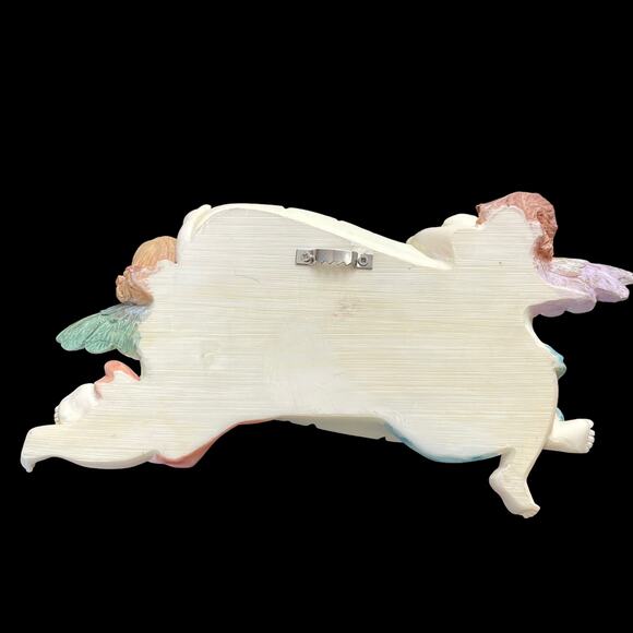 Vintage Cherub Wall Plaque 3D Angels Holding Love Scroll Art Hanging Decor - Picture 2 of 8